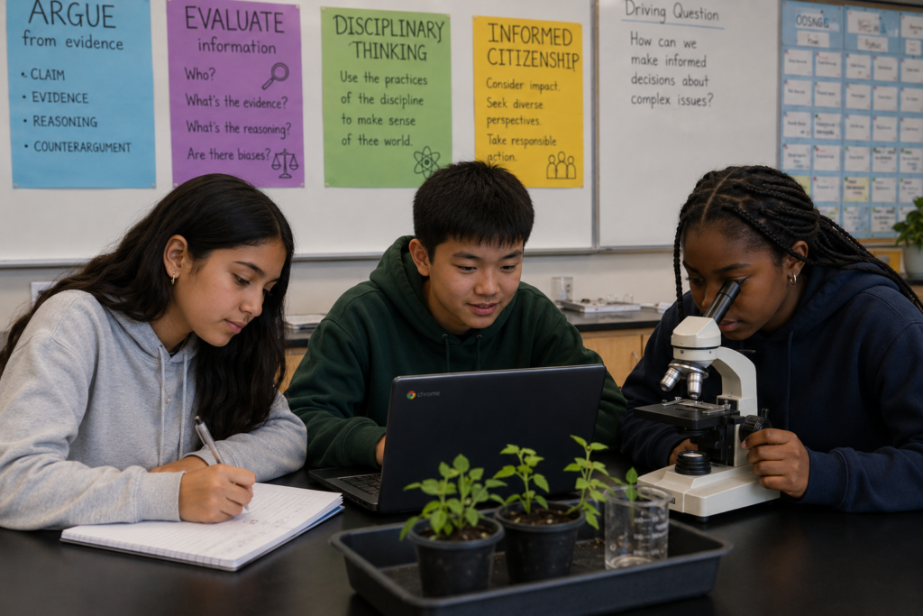Students using evidence, models, and discussion to make scientific thinking visible.